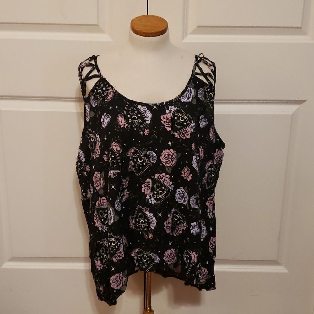 Hot Topic Womens 4 Cursor Rose Strappy Tank Black Size 2 NWT‎